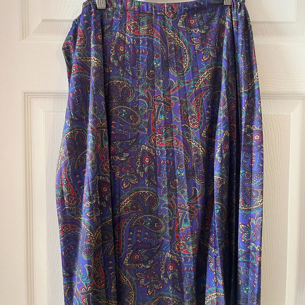 Purple Paisley A-line Pleated Midi Skirt